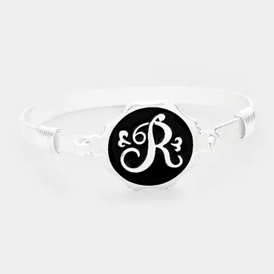 Fashnzfab -r- Acrylic Initial Monogram Metal Disc Hook Bracelet In Gray