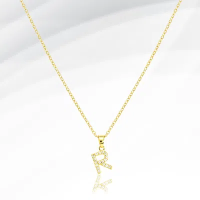 Fashnzfab -r- Stainless Steel Cz Stone Paved Initial Monogram Pendant Necklace In Gold