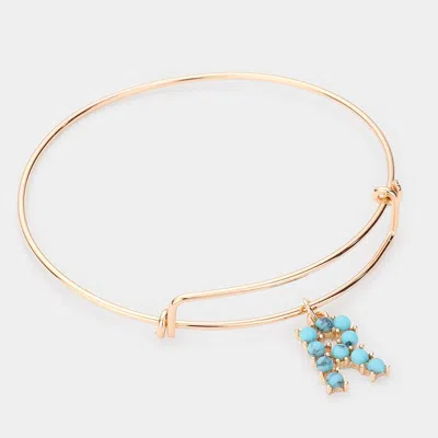 Fashnzfab -r- Turquoise Embellished Initial Monogram Charm Bracelet Gold In Blue