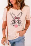 Fashnzfab Rabbit Graphic Round Neck Short Sleeve T-shirt In Multi