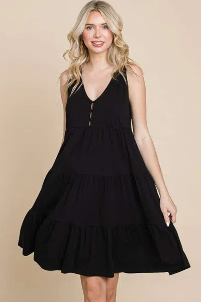Fashnzfab Racerback Tiered Tank Dress In Black