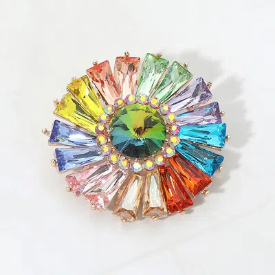 Fashnzfab Radiant Gemstone Flower Pin Brooch In Blue