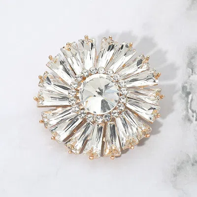 Fashnzfab Radiant Gemstone Flower Pin Brooch In Gold