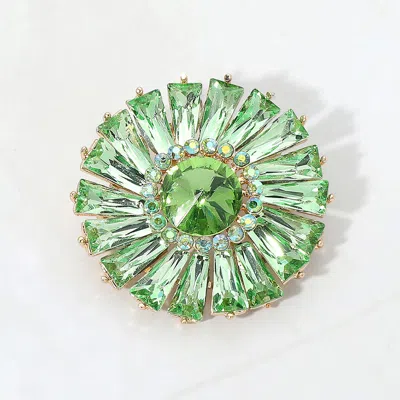Fashnzfab Radiant Gemstone Flower Pin Brooch In Green