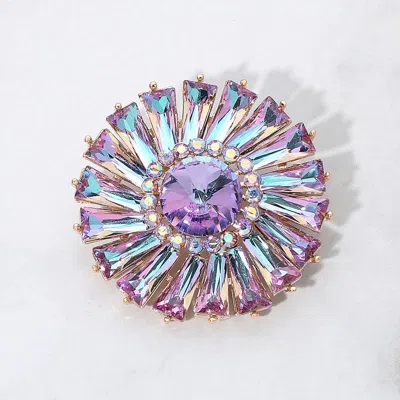 Fashnzfab Radiant Gemstone Flower Pin Brooch In Multi