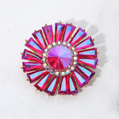 Fashnzfab Radiant Gemstone Flower Pin Brooch In Pink