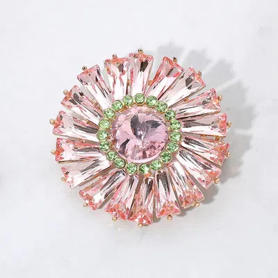 Fashnzfab Radiant Gemstone Flower Pin Brooch In Pink