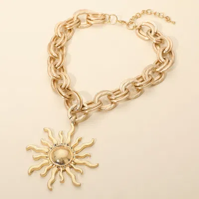 Fashnzfab Radiant Sun Pendant Bold Chain Statement Necklace - Gold
