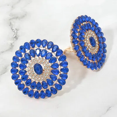 Fashnzfab Radiant Teardrop Stone Cluster Statement Evening Clip On Earrings In Blue