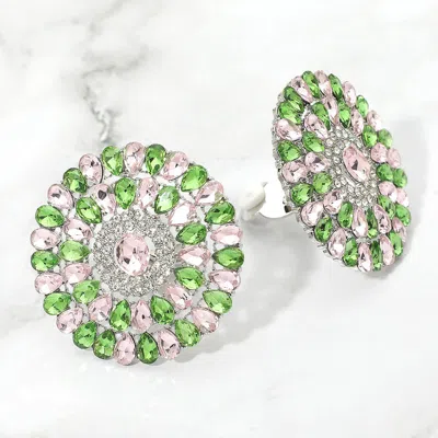 Fashnzfab Radiant Teardrop Stone Cluster Statement Evening Clip On Earrings In Metallic