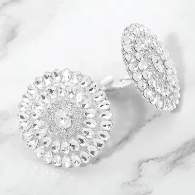 Fashnzfab Radiant Teardrop Stone Cluster Statement Evening Clip On Earrings In White