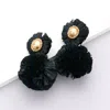 Fashnzfab Raffia Ball Dangle Earrings - Black In Black
