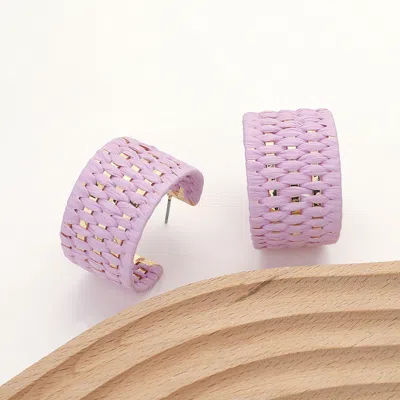 Fashnzfab Raffia Basket Weave Wide Hoop Earrings - Lavender In Purple