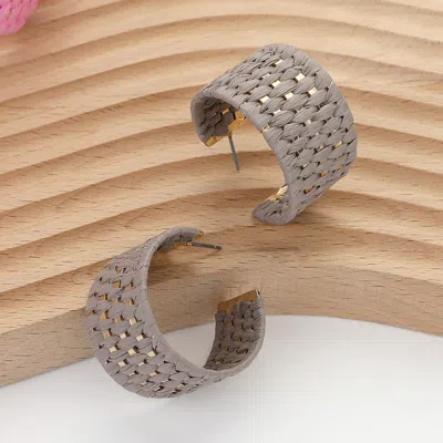 Fashnzfab Raffia Basket Weave Wide Hoop Earrings - Taupe In Gray