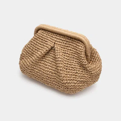 Fashnzfab Raffia Dumpling Pouch Bag In Sand