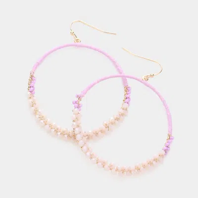 Fashnzfab Raffia Faceted Bead Wrapped Open Metal Circle Dangle Earrings - Lavender In Purple