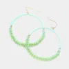 Fashnzfab Raffia Faceted Bead Wrapped Open Metal Circle Dangle Earrings - Mint In Green