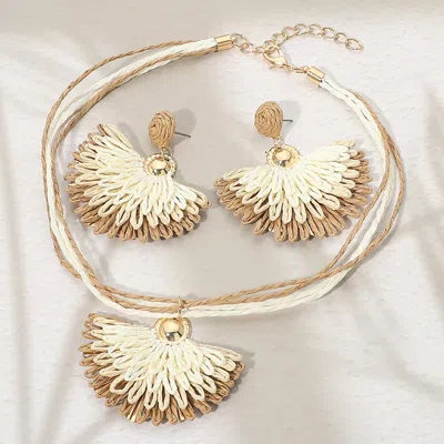 Fashnzfab Raffia Fan Pendant Multi Strand Necklace