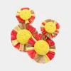Fashnzfab Raffia Flower Dangle Earrings - Gold, Yellow In Multi