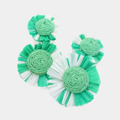 Fashnzfab Raffia Flower Dangle Earrings In Green