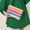 Fashnzfab Raffia Fringe Accented Flap Clutch Bag In Multi