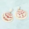 Fashnzfab Raffia Fringe Seashell Drop Dangle Statement Earrings In White