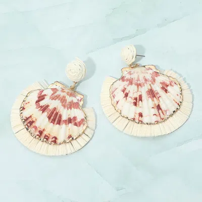 Fashnzfab Raffia Fringe Seashell Drop Dangle Statement Earrings In White