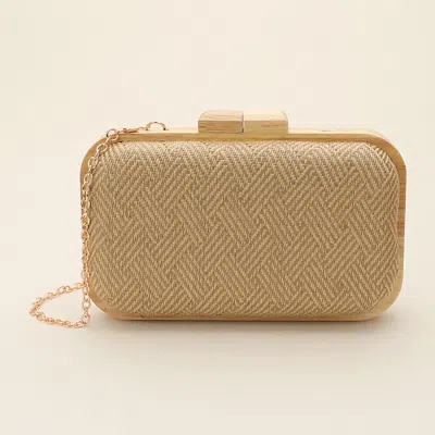 Fashnzfab Raffia Geometric Woven Pattern Wooden Clutch Bag / Crossbody Bag In Green