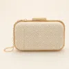 Fashnzfab Raffia Geometric Woven Pattern Wooden Clutch Bag / Crossbody Bag In White