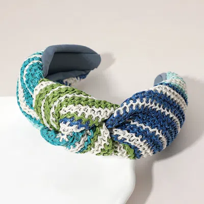 Fashnzfab Raffia Knot Headband 2" H In Blue
