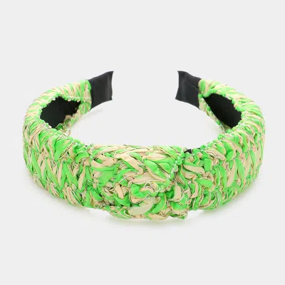 Fashnzfab Raffia Knot Headband In Green