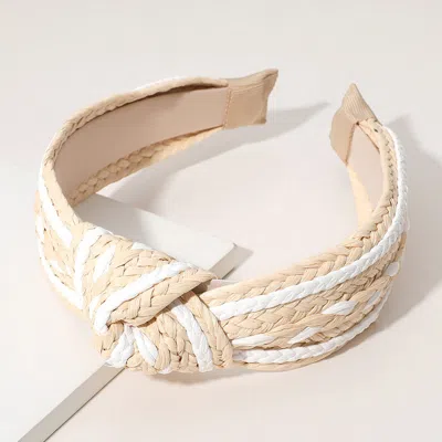 Fashnzfab Raffia Knot Headband In Neutral