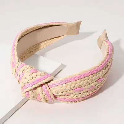 Fashnzfab Raffia Knot Headband In Pink