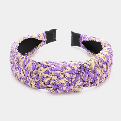 Fashnzfab Raffia Knot Headband In Purple