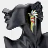 Fashnzfab Raffia Multi Stone Bird Earrings - Black In Multi