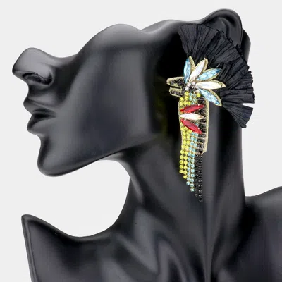 Fashnzfab Raffia Multi Stone Bird Earrings - Black