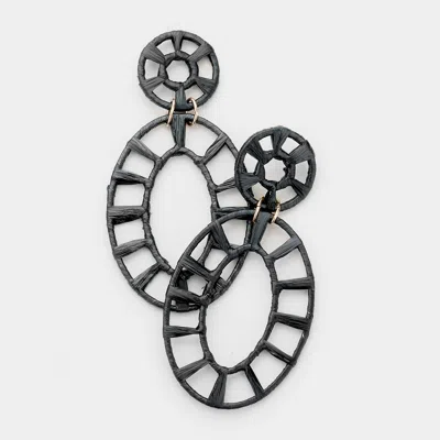 Fashnzfab Raffia Statement Wheel Dangle Earrings In Black