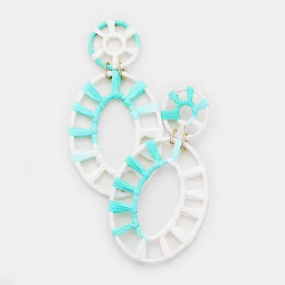 Fashnzfab Raffia Statement Wheel Dangle Earrings In Blue