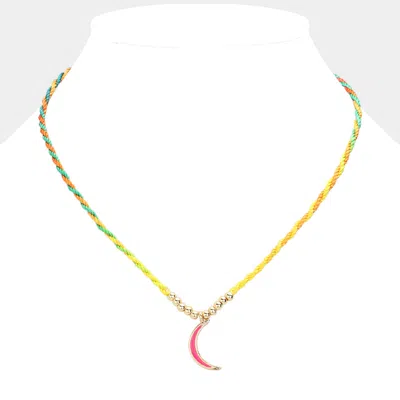 Fashnzfab Raffia Thread Crescent Pendant Necklace In Multi