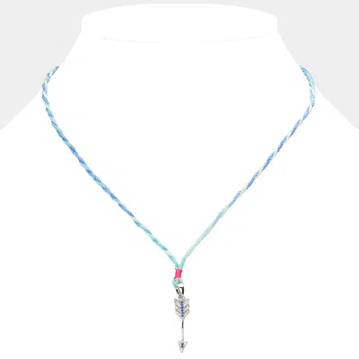 Fashnzfab Raffia Thread Stone Paved Arrow Pendant Necklace In Blue