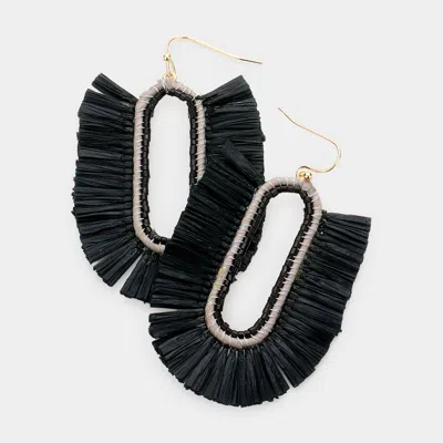 Fashnzfab Raffia Trimmed Dangle Earrings In Black