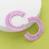 Fashnzfab Raffia Trimmed Hoop Earrings - Lavender In Purple