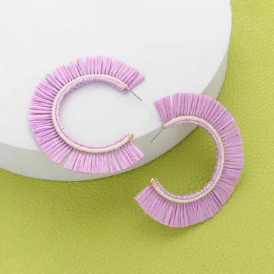 Fashnzfab Raffia Trimmed Hoop Earrings - Lavender In Purple