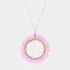 Fashnzfab Raffia Trimmed Open Circle Pendant Long Necklace In Purple