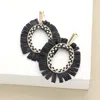 Fashnzfab Raffia Trimmed Open Oval Dangle Earrings In Black