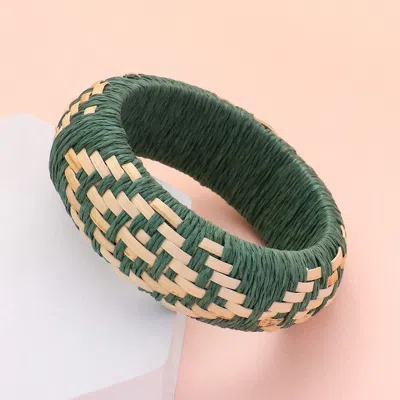 Fashnzfab Raffia Weave Abstract Pattern Bangle Bracelet Green