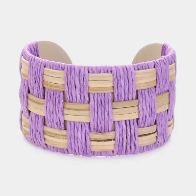 Fashnzfab Raffia Weave Cuff Bracelet Lavender In Purple