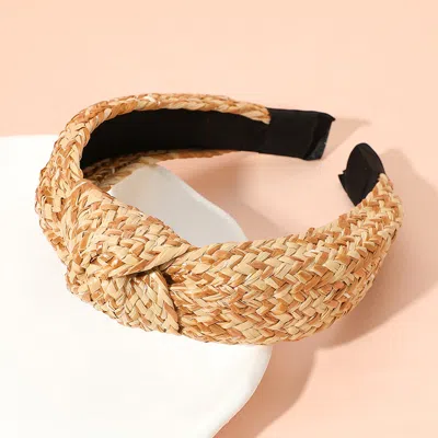 Fashnzfab Raffia Weave Knot Headband In Brown
