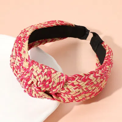 Fashnzfab Raffia Weave Knot Headband In Pink