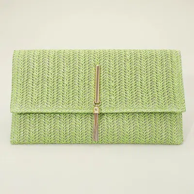 Fashnzfab Raffia Woven Envelope Flat Clutch Crossbody Bag In Green